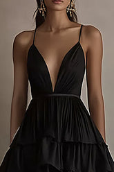 A-Linie Schwarze Krawattenkleid mit V-Ausschnitt